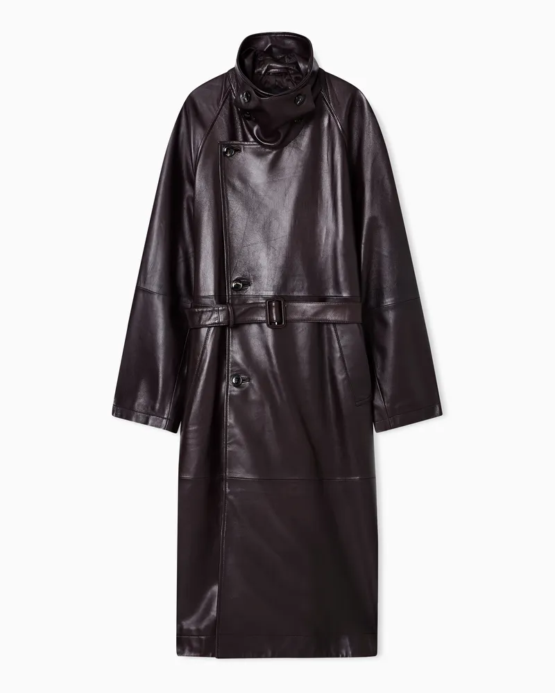 Emporio Armani Trenchcoat aus Plongé-Lammnappaleder Braun