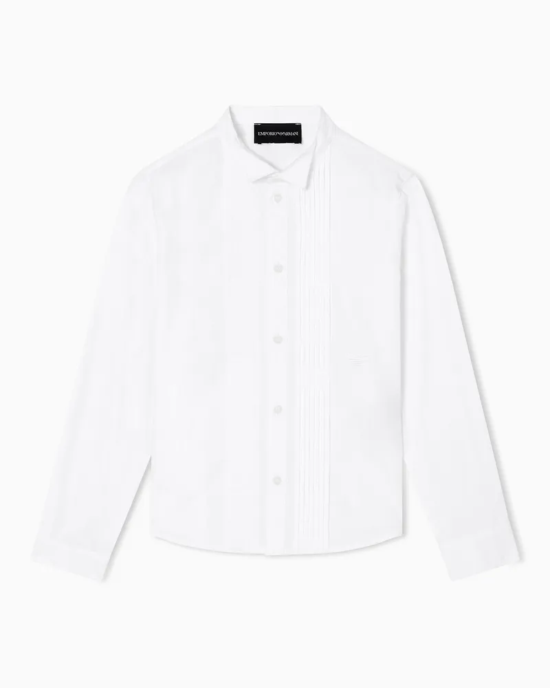 Emporio Armani Hemd aus Popeline mit Adler-Stickerei Weiß