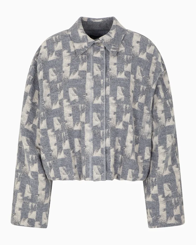 Emporio Armani Blouson aus einer Woll-Mischung in Jacquard-Stoff-Verarbeitung mit unregelmäßigem, geometrischem Muster Grau