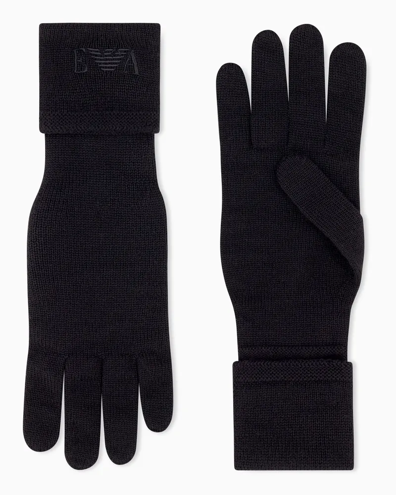 Emporio Armani Handschuhe aus Schurwolle mit Rippbündchen und Stickerei Schwarz