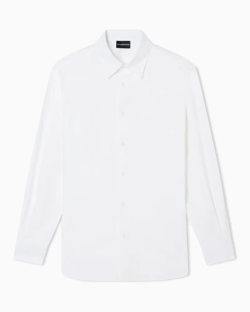 Emporio Armani Hemd aus Jacquard-Stoff mit Allover-Schriftzug Weiß