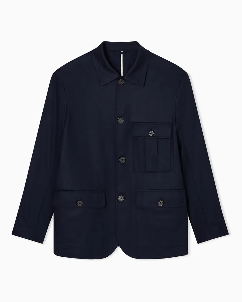 Emporio Armani Hemd-Jacke aus Schurwoll-Stretch-Twill Marineblau