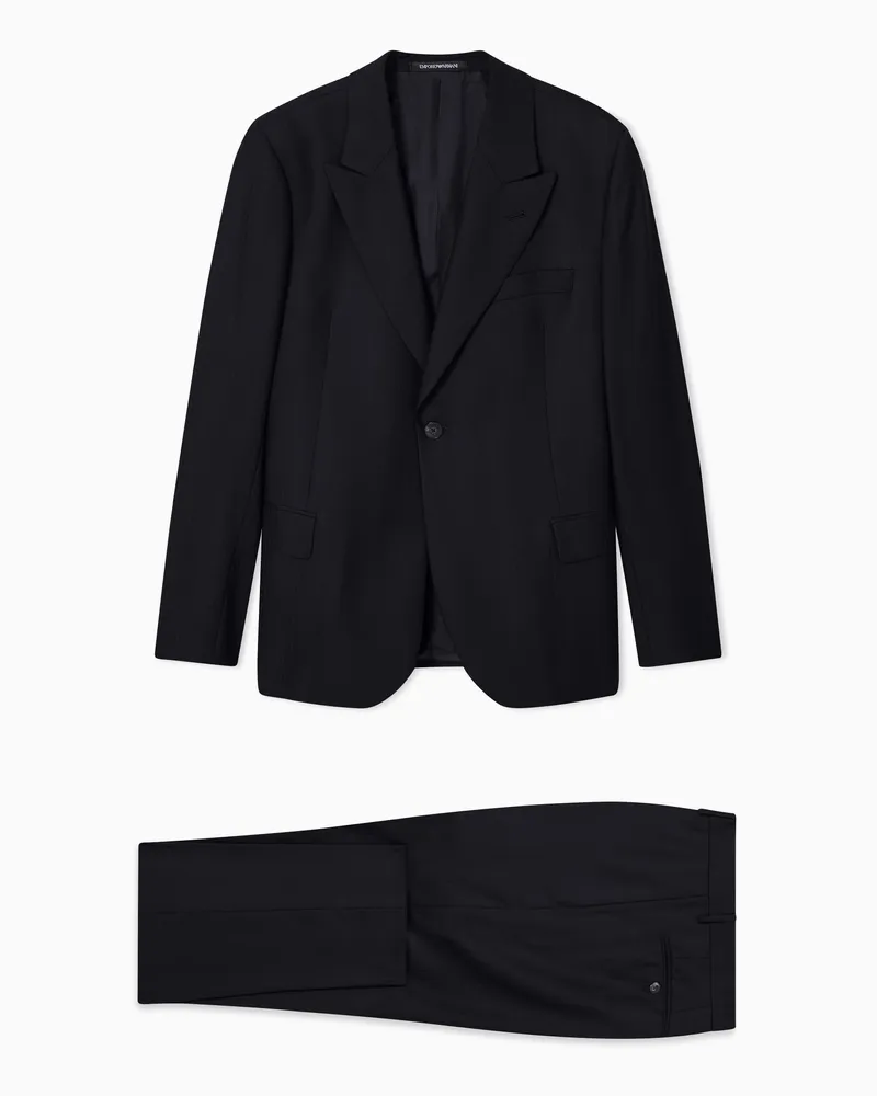 Emporio Armani Einreihiger Anzug aus Schurwoll-Mischung mit gestreiftem Fischgrat-Motiv Marineblau
