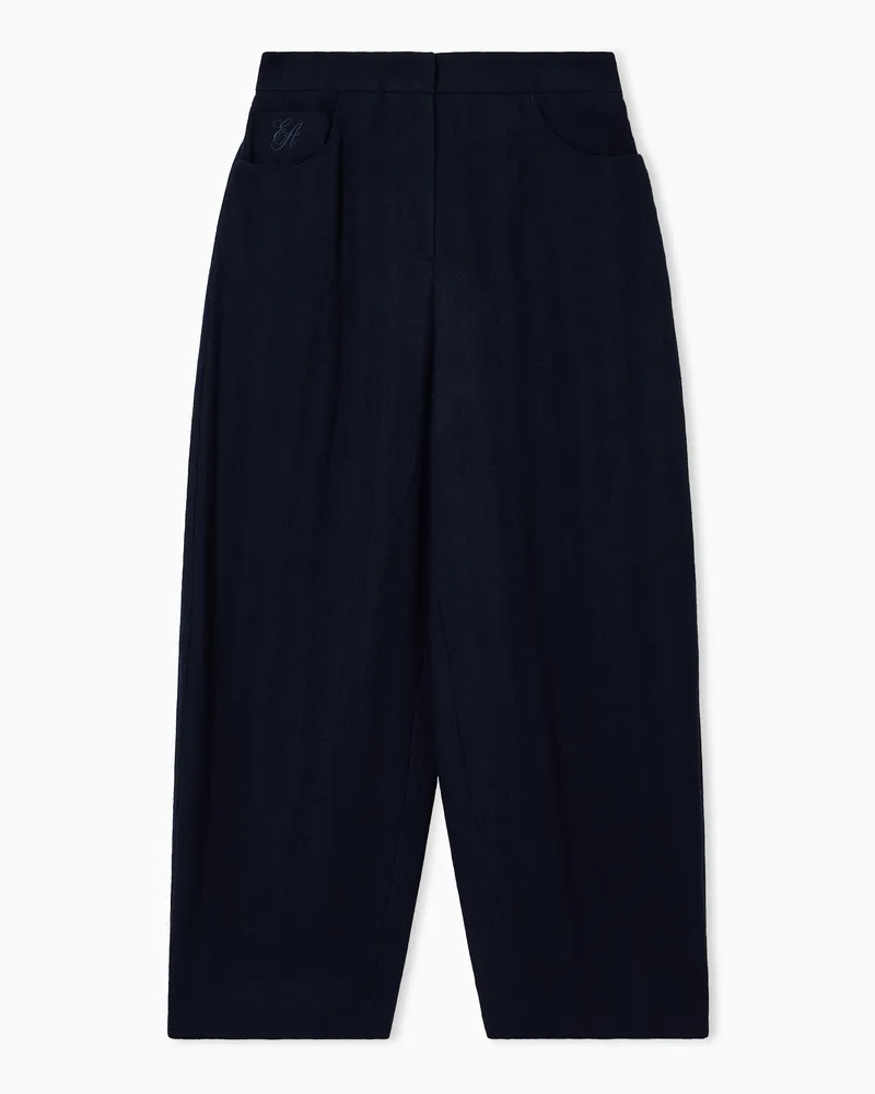 Emporio Armani Hose mit ovalem Bein aus gewaschener Wolle Marineblau