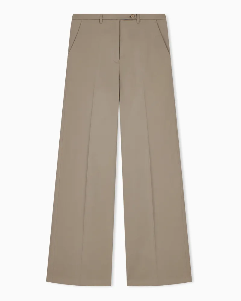Emporio Armani Regular Fit Stoffhose mit weitem Bein aus Stretch-Baumwolle Beige