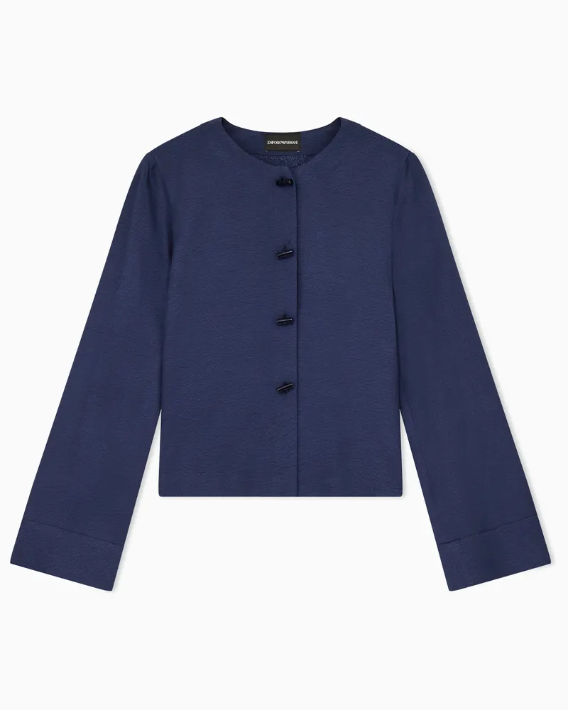 Emporio Armani ASV Hemd aus fließendem Jacquard-Stoff mit Mikro-Leopardenmuster Blau