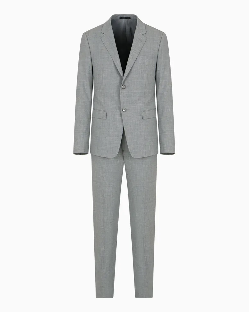 Emporio Armani Einreihiger Anzug in Slim Fit aus Bi-Stretch-Schurwollgewebe Grau