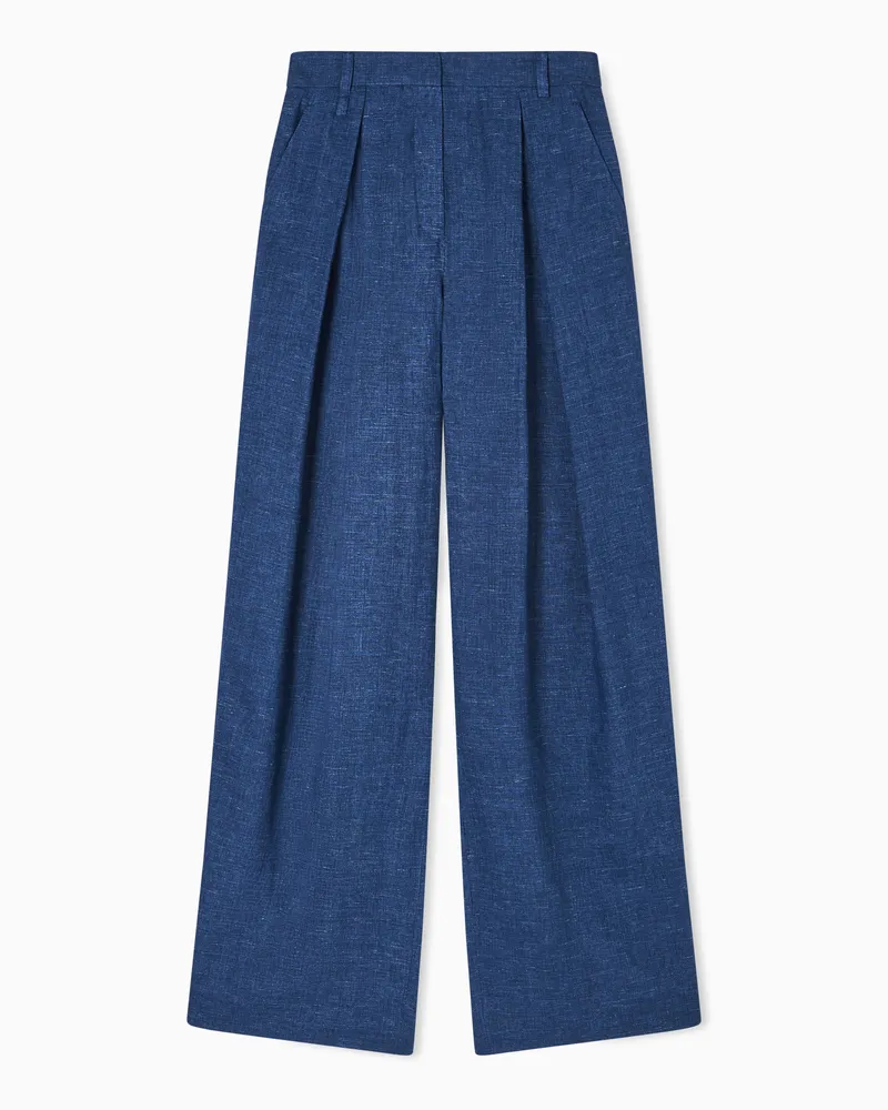 Emporio Armani Icon Hose aus Leinenchambray mit Godet-Falten 