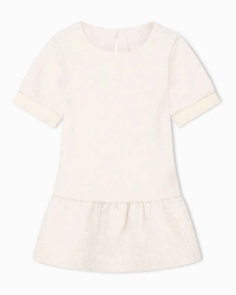 Emporio Armani Kurzarmkleid Regular Fit aus Jacquard Jersey mit Rundhalsausschnitt Beige