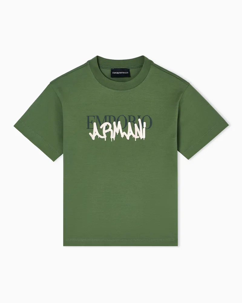 Emporio Armani T-Shirt aus merzerisiertem Jersey mit Logo-Print im Vernissage-Stil Grün