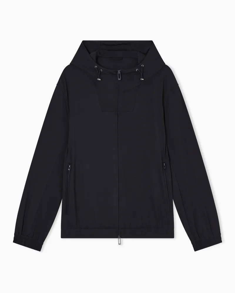 Emporio Armani Blouson mit Kapuze aus Stretch-Nylon Marineblau