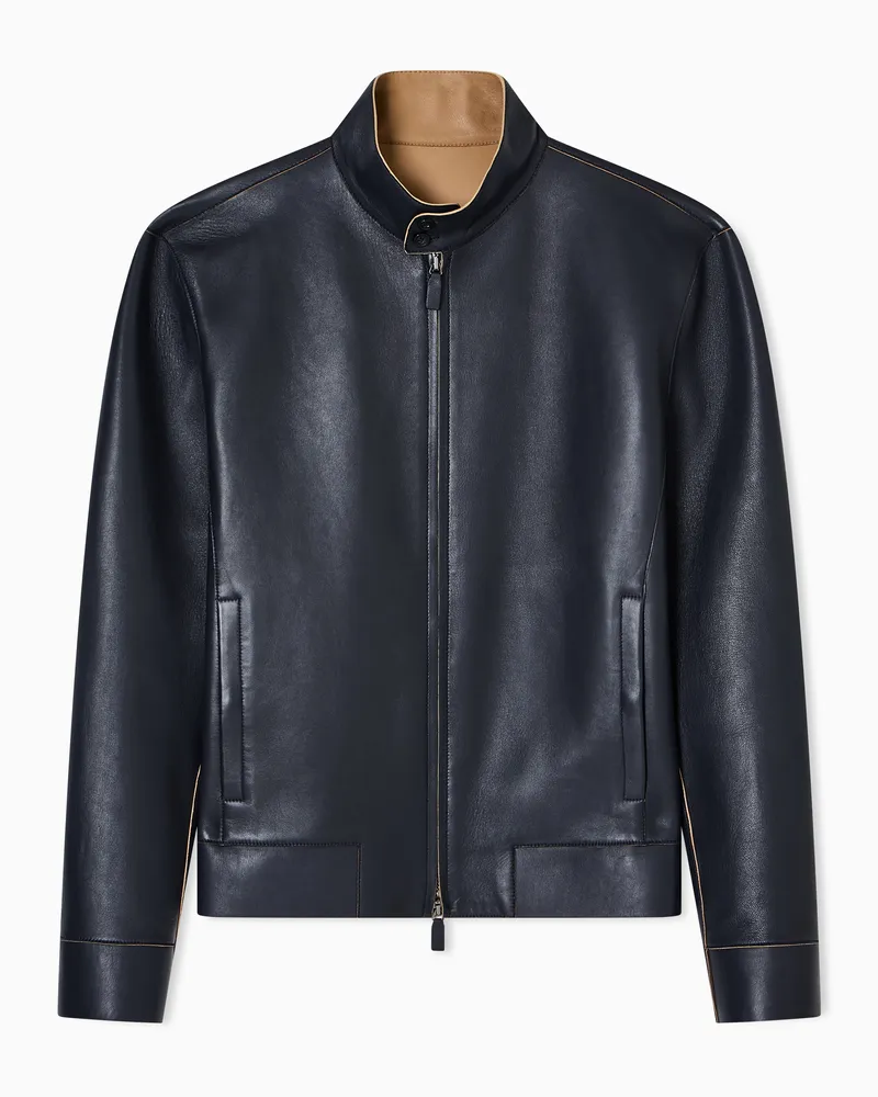 Emporio Armani Icon Blouson aus Handschuh-Lammnappaleder Marineblau