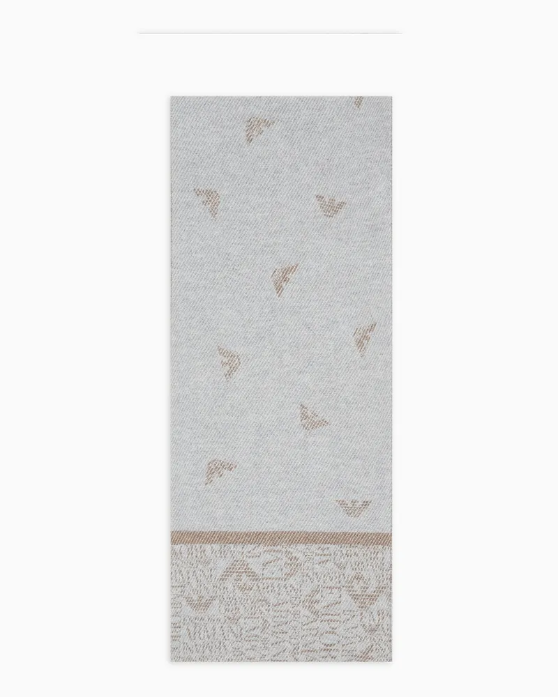 Emporio Armani Schal aus Woll- und Kaschmir-Mischung mit Schriftzug und Adlern Grau