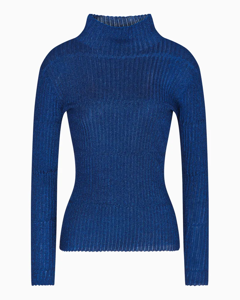 Emporio Armani Lurex-Pullover mit 3D-Effekt Blau