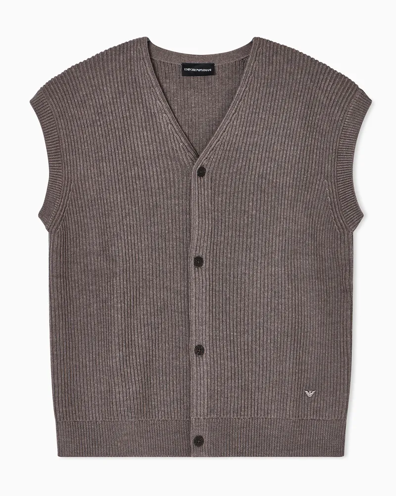 Emporio Armani Gerippte Button-Down-Weste aus einer Woll-Mischung Braun