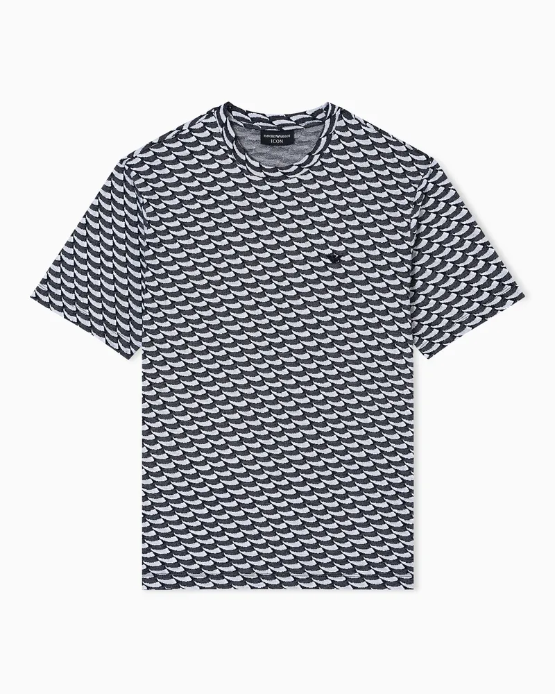 Emporio Armani ASV Icon Jersey-Pullover mit optischem Muster in Jacquard-Stoff-Verarbeitung Weiß