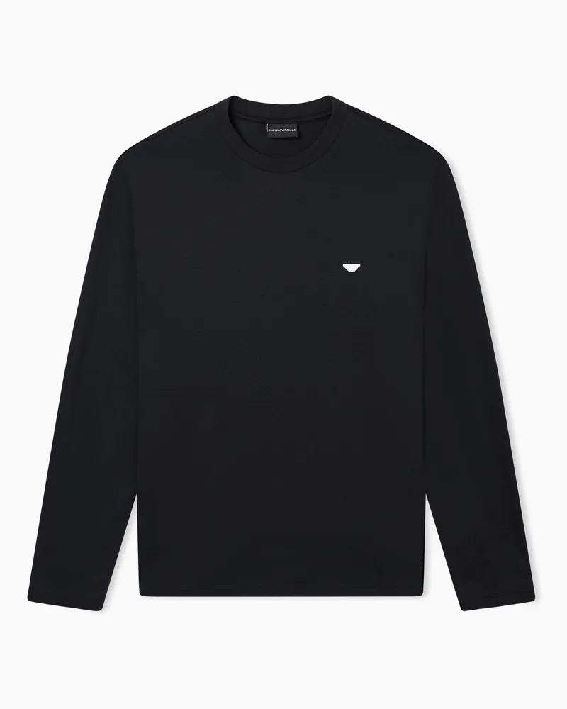 Emporio Armani Pullover aus einer Lyocell-Jersey-Mischung mit Adler-Stickerei in Relief-Optik Schwarz