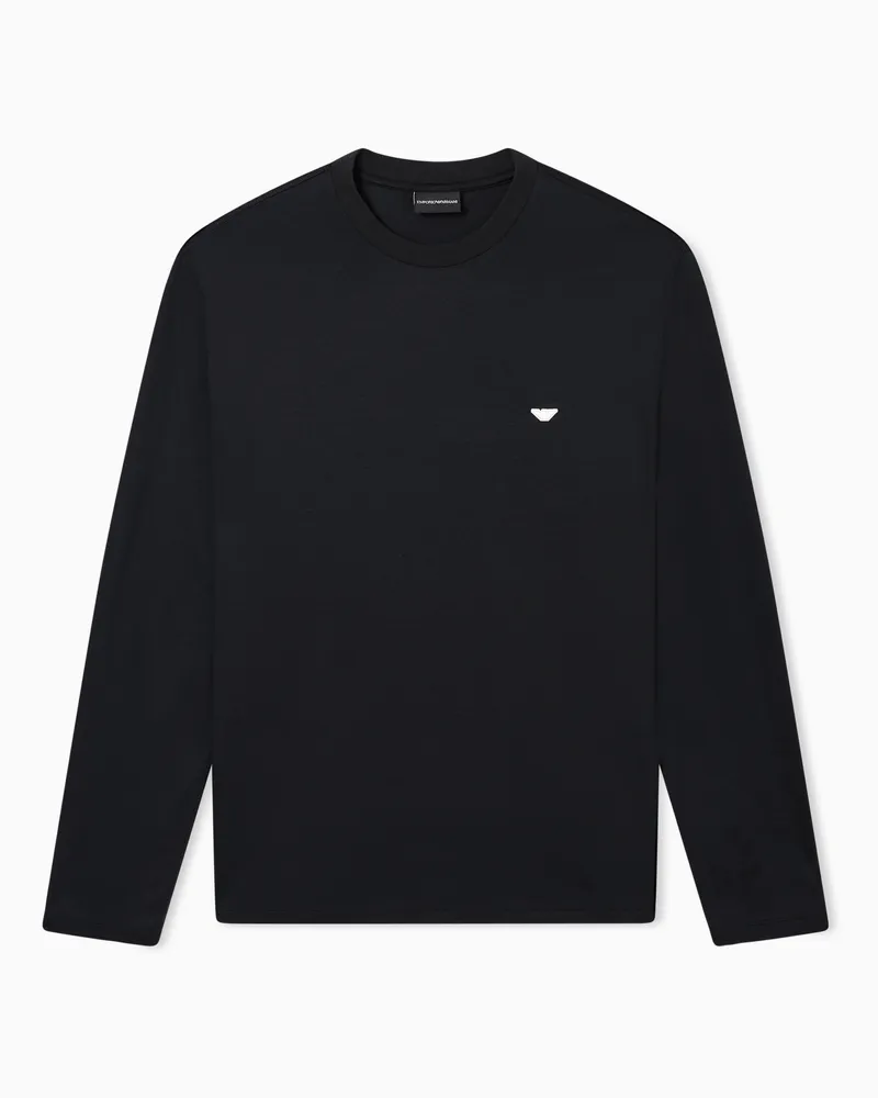 Emporio Armani Pullover aus einer Lyocell-Jersey-Mischung mit Adler-Stickerei in Relief-Optik Schwarz