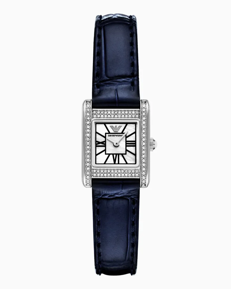 Emporio Armani Zweizeigeruhr mit Lederarmband in Blau Mehrfarbig