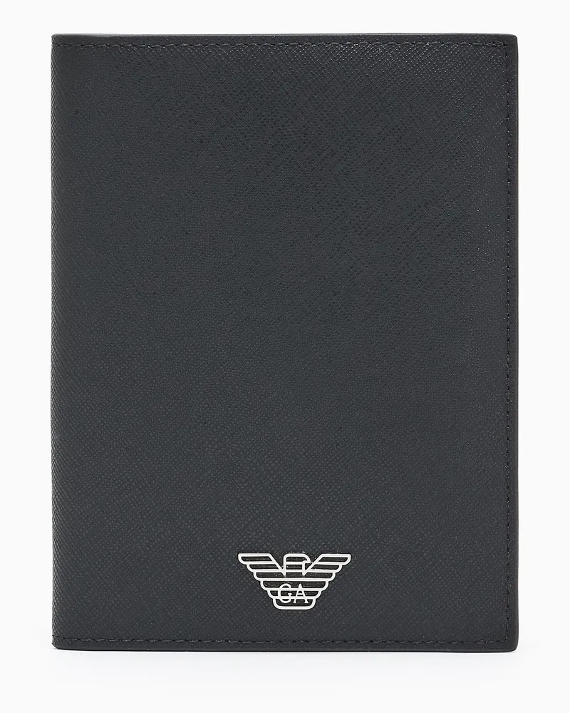 Emporio Armani Brieftasche aus aufbereitetem Saffiano-Leder mit Adler-Plakette Schwarz