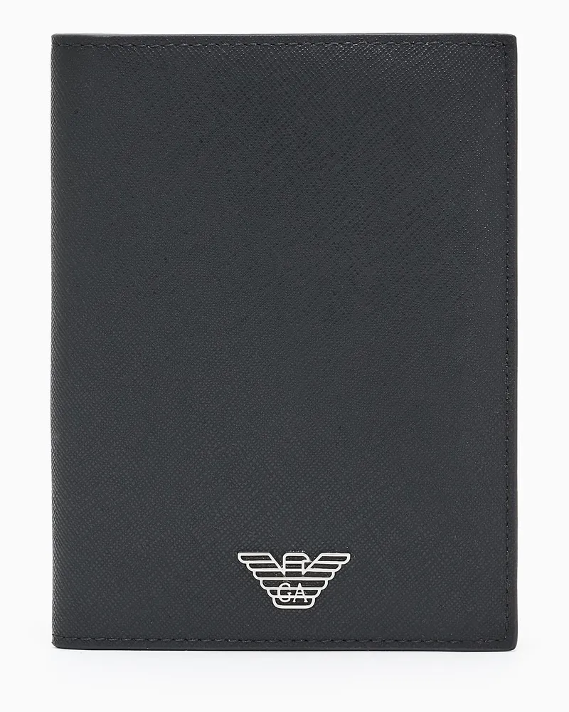 Emporio Armani ASV Brieftasche aus aufbereitetem Saffiano-Leder mit Adler-Plakette Schwarz