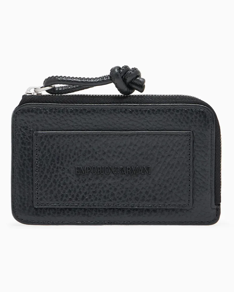 Emporio Armani Kartenetui aus getrommeltem Leder mit Reißverschluss Schwarz