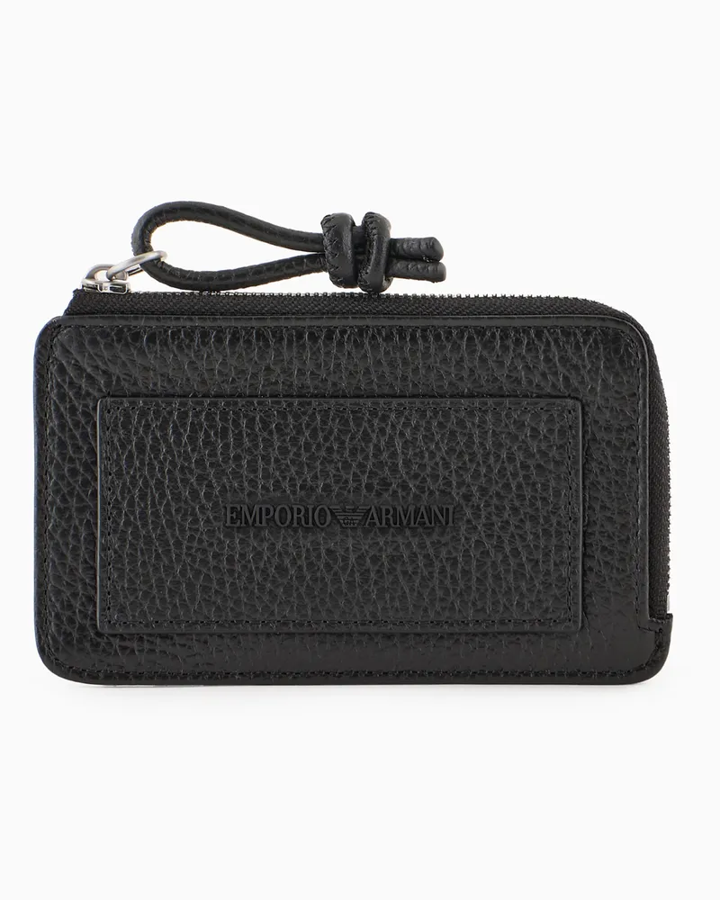Emporio Armani Kartenetui aus getrommeltem Leder mit Reißverschluss Schwarz