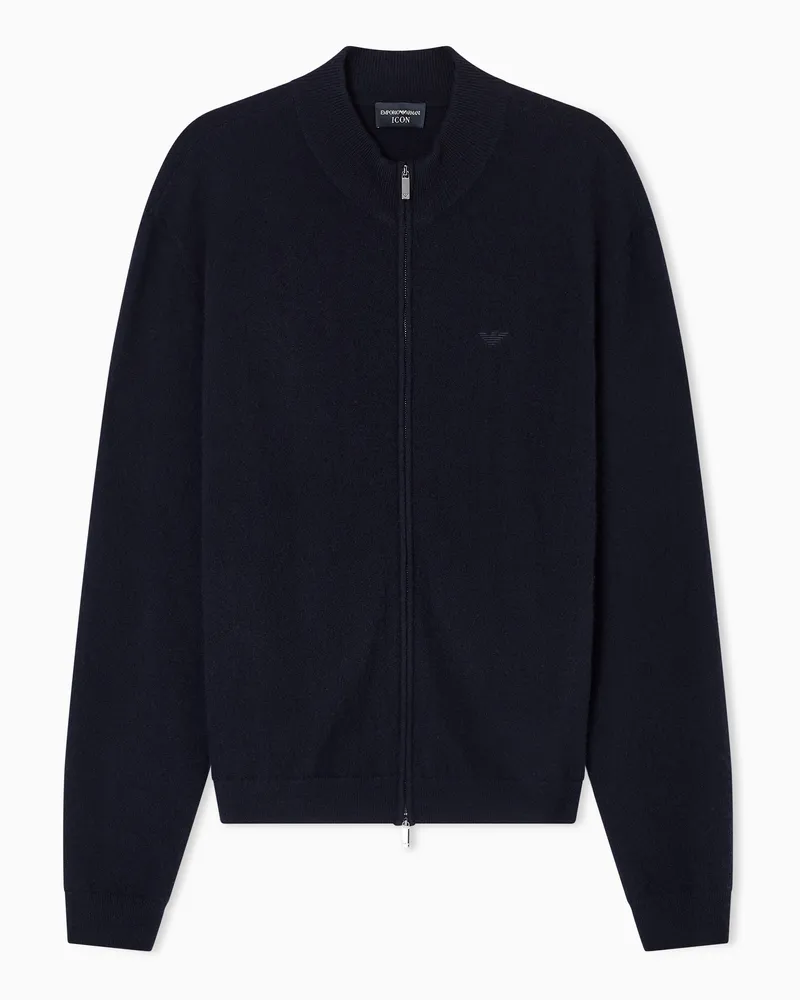 Emporio Armani Icon Cardigan mit durchgehendem Reißverschluss, gefertigt aus reinem Kaschmir Marineblau