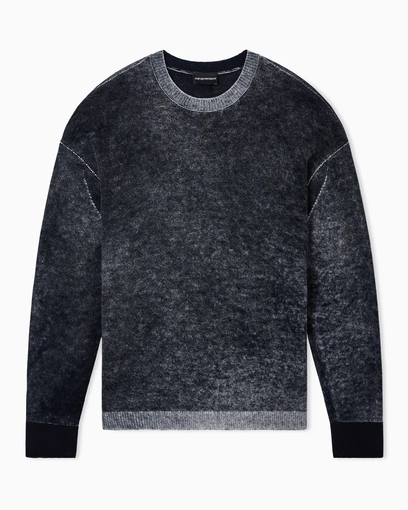 Emporio Armani Pullover aus Schurwolle im Glattstrick mit Print Marineblau
