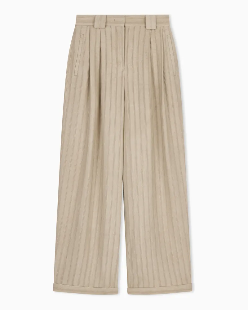 Emporio Armani Hose aus strukturiertem, kaltgefärbtem Dobby-Stoff mit Streifen Beige