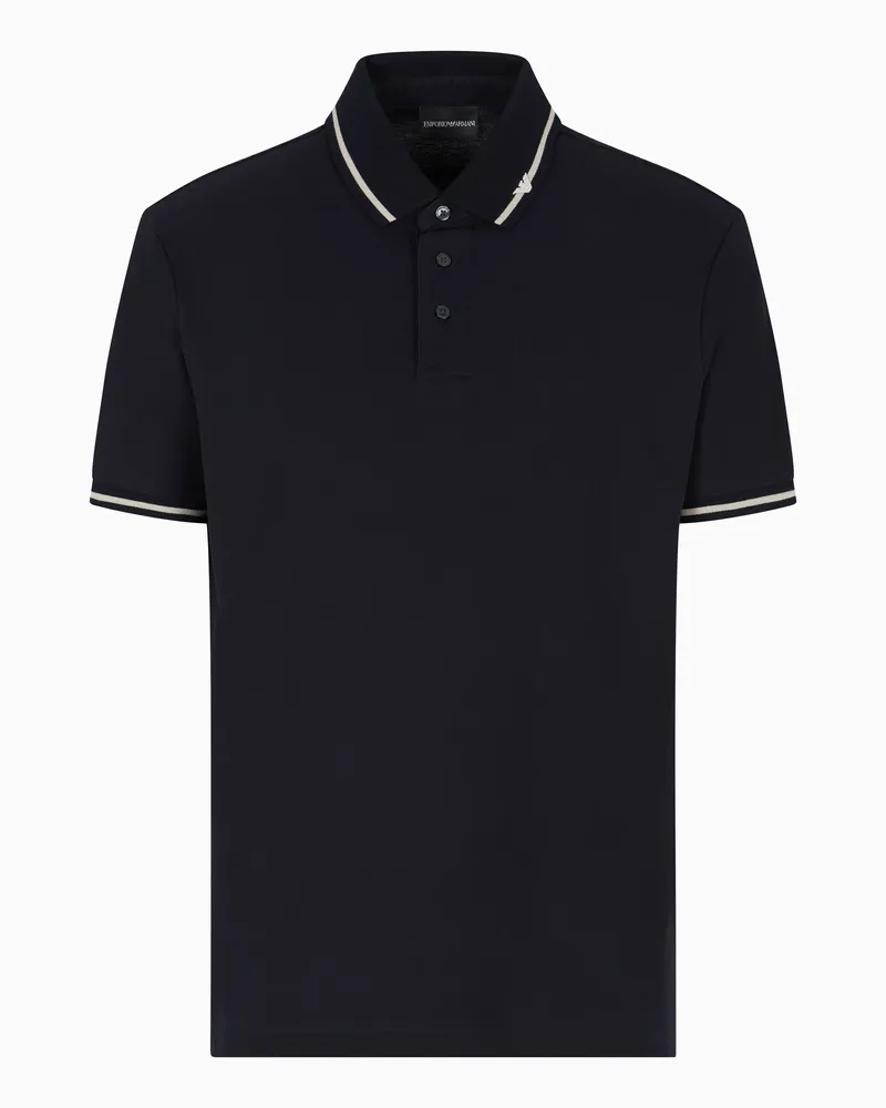Emporio Armani Poloshirt aus Pikee mit Mikro-Adler am Saum und als Stickerei Marineblau