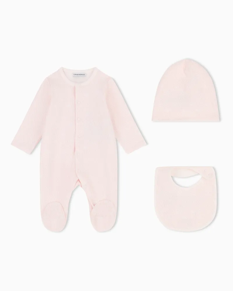 Emporio Armani Set aus Lätzchen und Mütze aus Jersey mit Allover-EA-Logo Pink
