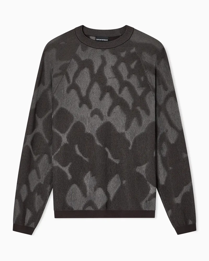 Emporio Armani Gerippter Pullover aus einer Viskose-Mischung mit Allover-Design Grün