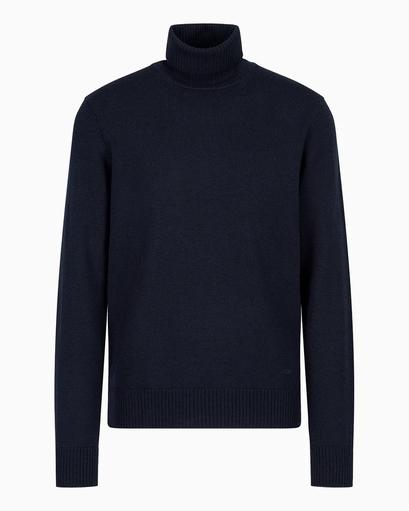 Emporio Armani Rollkragenpullover in Regular Fit aus Schurwolle Marineblau