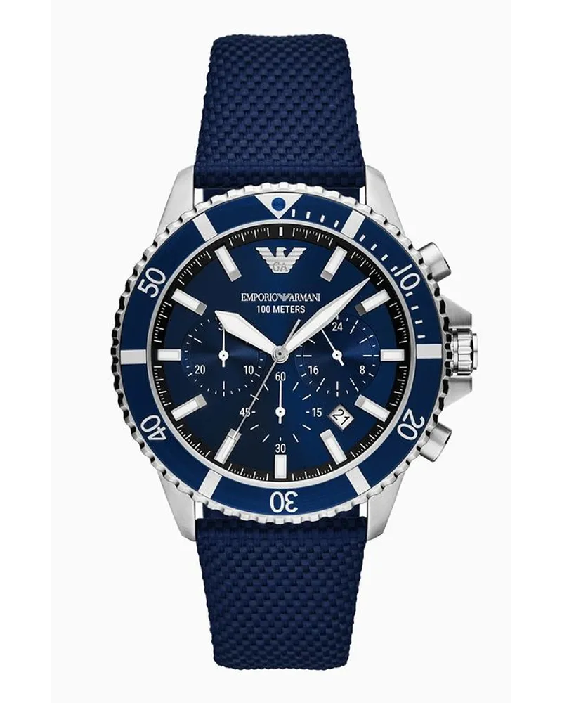 Emporio Armani Chronograph mit Armband aus Blauem Nylon und Leder Blau