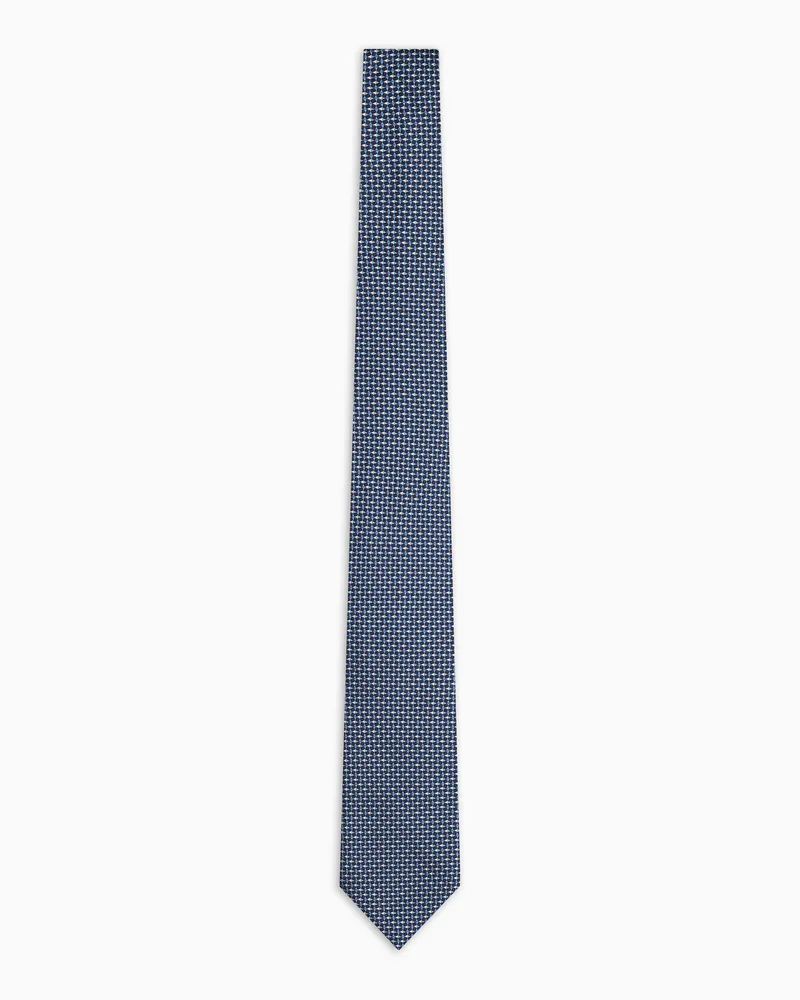 Emporio Armani Krawatte aus reiner Seide mit optischem Jacquard-Muster Marineblau