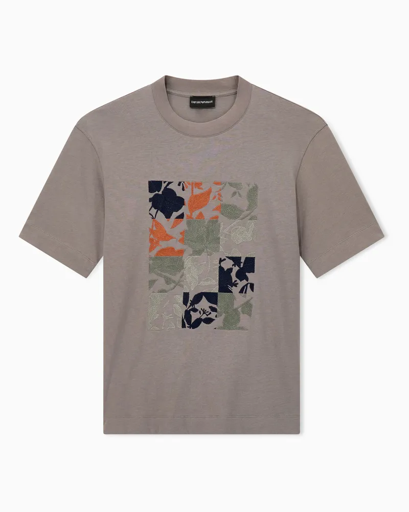 Emporio Armani Regular Fit T-Shirt aus Baumwolljersey mit Blumenmuster Grau