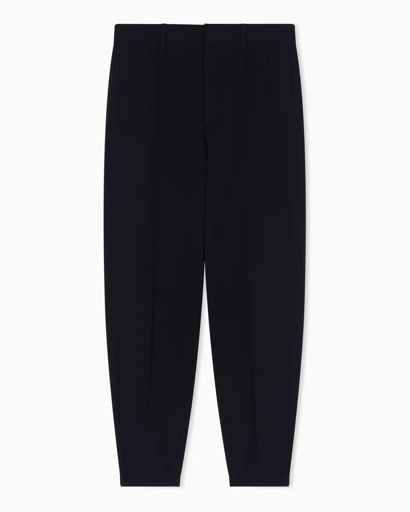 Emporio Armani Stretch nylon trousers with elastic bottom Marineblau