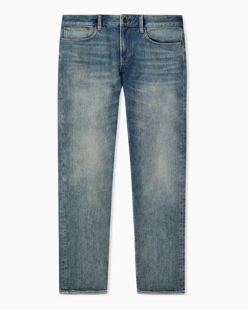 Emporio Armani Schmal geschnittene 5-Pocket-Jeans aus Denim mit Waschung Blau