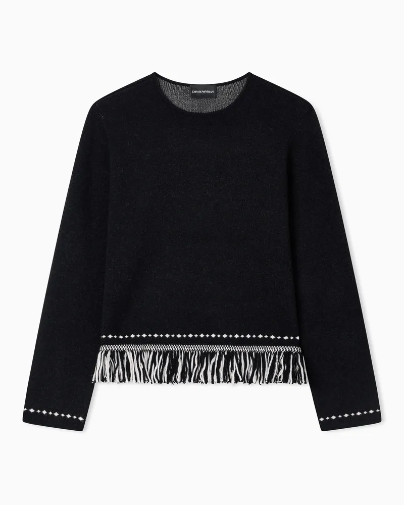Emporio Armani Pullover mit Fransensaum Schwarz