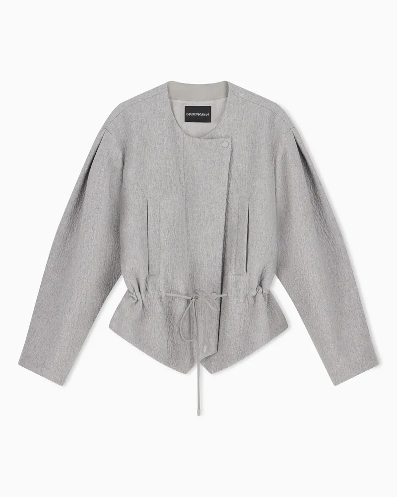 Emporio Armani Blouson aus Double-Woll-Seersucker mit Kapuze und Kordelzug Grau