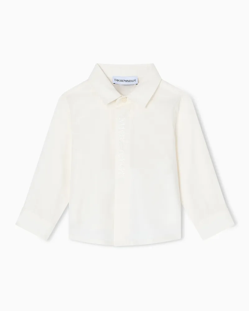 Emporio Armani ASV Hemd mit farblich abgestimmter ASV-Logo-Stickerei, gefertigt aus Bio-Popeline Weiß