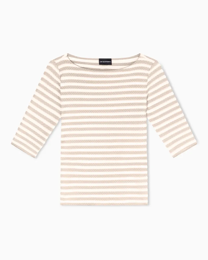 Emporio Armani 3/4 sleeve shirt in striped jacquard jersey with pattern Beige