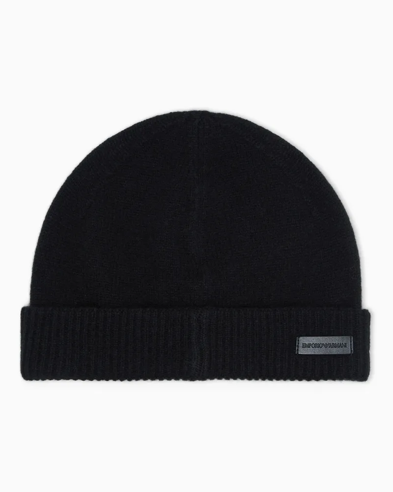 Emporio Armani Mütze aus reinem Kaschmir Schwarz