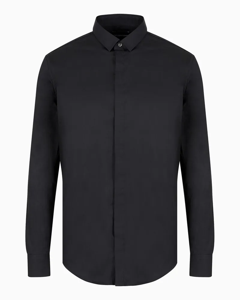 Emporio Armani Slim-Fit-Hemd aus leichtem, komfortablem Satin Schwarz