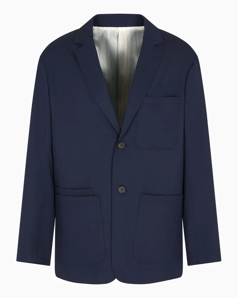 Emporio Armani Einreihiges Twill-Sakko aus flauschiger Schurwolle Marineblau