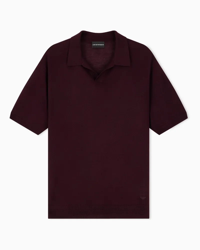 Emporio Armani Kurzarmpullover aus Schurwolle und Seide mit Rippstrick Burgunderrot
