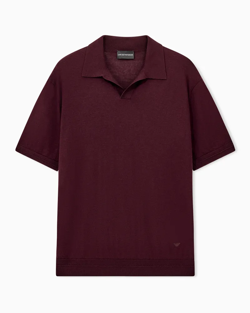 Emporio Armani Kurzarmpullover aus Schurwolle und Seide mit Rippstrick Burgunderrot
