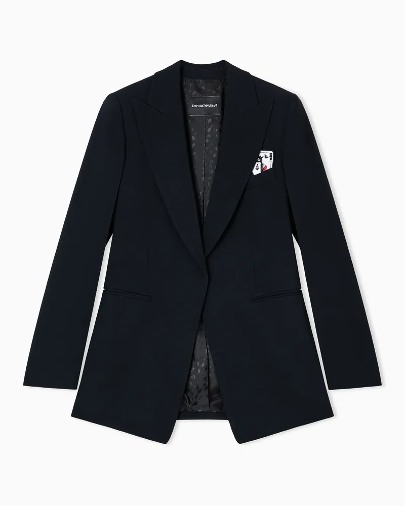 Emporio Armani Einreihiger Blazer aus Enver-Satin mit „Jeu de Cartes“-Detail Schwarz