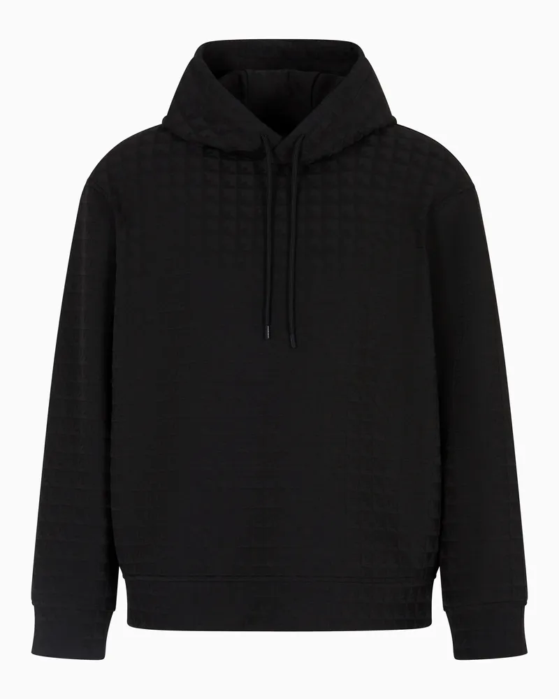 Emporio Armani ASV Jersey-Sweatshirt mit Kapuze aus einer Lyocell-Mischung in Jacquard-Stoff-Verarbeitung mit sich wiederholendem Adler-Muster Schwarz